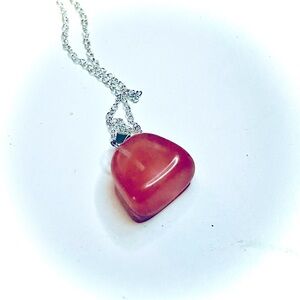 New Artisan Handmade Cherry Quartz S925 Sterling Silver Natural Crystal Necklace